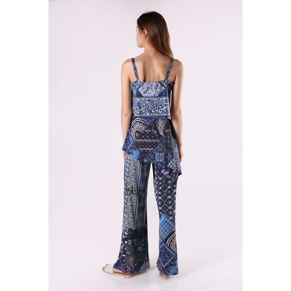 Desigual Candice Jumpsuit M Blue Floral Paisley Patchwork Artsy Bohemian Hippie - Picture 3 of 16